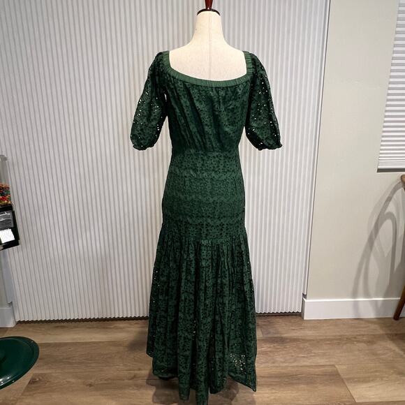 VERONICA BEARD Women's Cali Off-The-Shoulder Eyelet Dress Size 2 In Forest - Picture 5 of 11